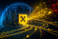 A futuristic cityscape is surrounded by a translucent digital dome, suggesting global connectivity and advanced technology. Bright yellow data streams flow dynamically through the scene, converging around a central yellow cube with black tools iconography. The composition blends skyscrapers, network lines, and abstract particles to evoke innovation and infrastructure. Overall, the image conveys high-tech progress, digital transformation, and energetic motion.